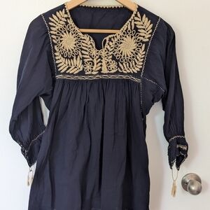Embroidered Navy Blue Women's Top